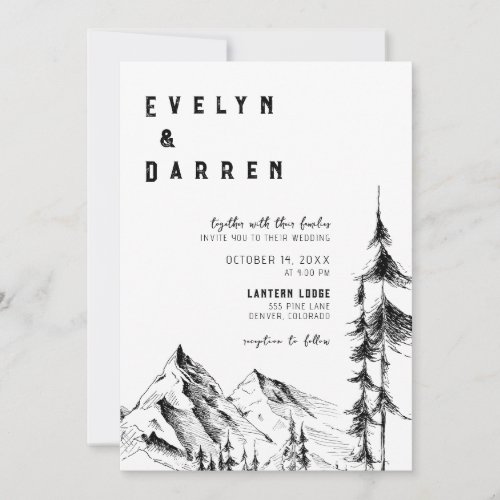 Forest Mountain QR Code Wedding Invitation