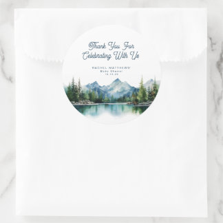 Forest Mountain Rustic Adventure Baby Shower Classic Round Sticker