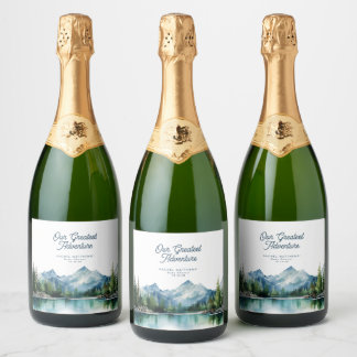Forest Mountain Rustic Adventure Baby Shower Sparkling Wine Label