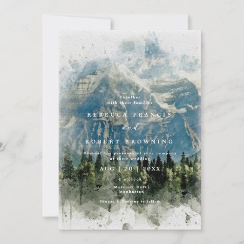 forest mountain rustic modern wedding invitation