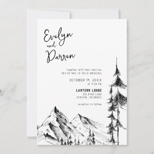 Forest Mountain Sketch Wedding Invitation