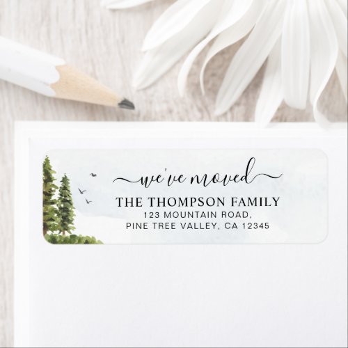 Forest Mountain Tree Watercolor Weve Moved Address Label