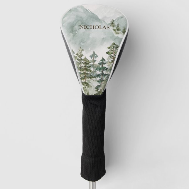 Forest Mountain Watercolor Landscape Golf Head Cover (Front)