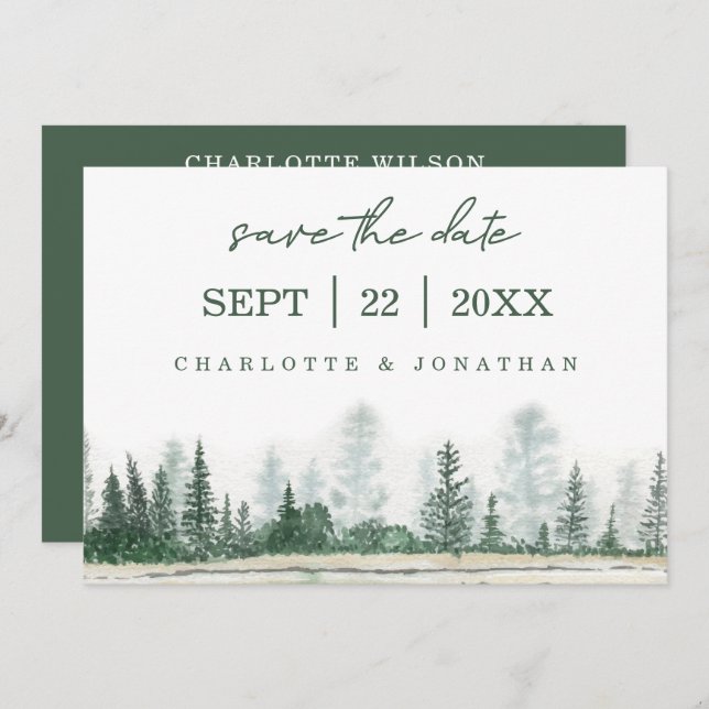 Forest Mountain Watercolor Wedding Save The Date (Front/Back)