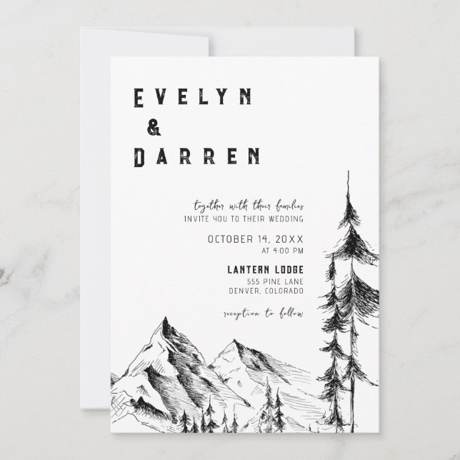 Forest Mountain Wedding Invitation (Front)