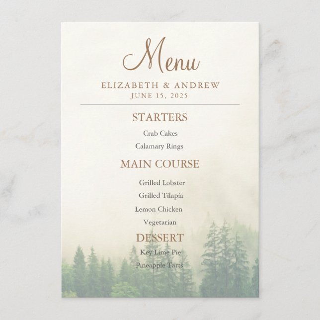 Forest Mountain Wedding Menu (Front)