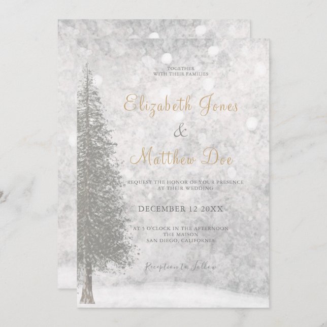 Forest Mountain Winter Pine Tree Wedding Invitation (Front/Back)