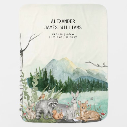 Forest Mountain Woodland Animals Monogram Baby Blanket