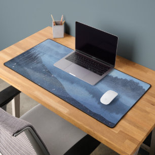 Forest Mountains Mist Blue Lake Desk Mat