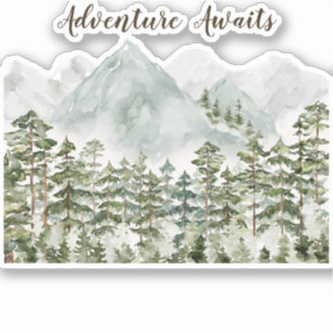 Forest Mountains Watercolor Adventure Awaits Sticker
