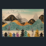 Forest Mural Wood Wall Art<br><div class="desc">3d modern art mural,  dark blue forest background . golden deer,  black christmas tree ,  mountain ,  moon with birds</div>