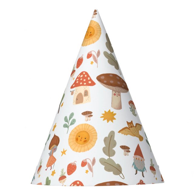 Forest Mushroom Birthday  Party Hat (Front)