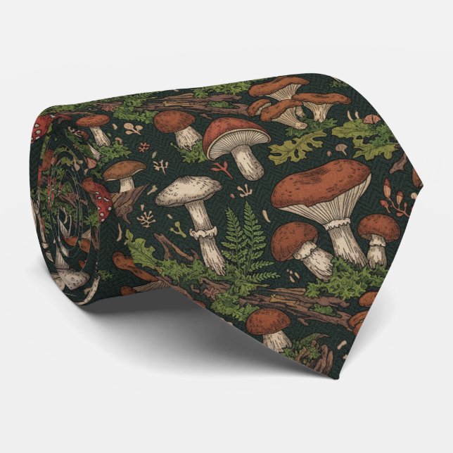 Forest Mushroom & Fern  Neck Tie (Rolled)