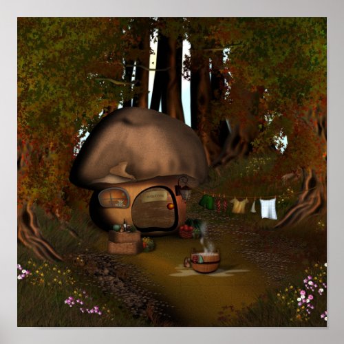 Forest Mushroom House Poster