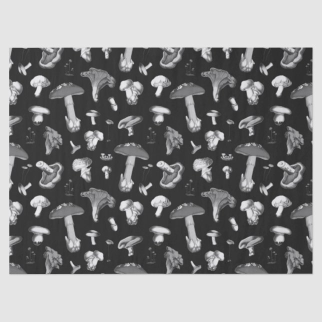 Forest Mushroom Pattern Dark Gray Tissue Paper (Front)