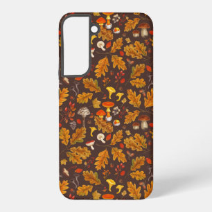 Forest mushrooms and autumn flora on brown samsung galaxy s22+ case