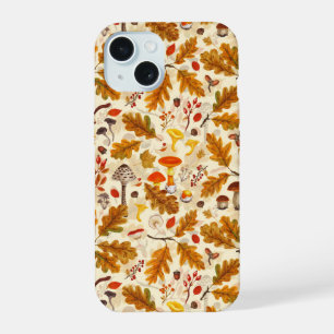 Forest mushrooms and autumn flora on cream iPhone 15 case