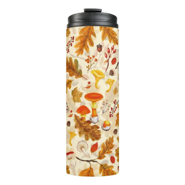 Forest mushrooms and autumn flora on cream thermal tumbler (Front)