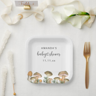 Forest mushrooms baby shower paper plates