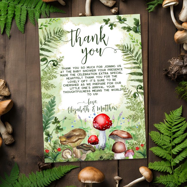 Forest Mushrooms Ferns Green Rustic Nature Script Thank You Card (Creator Uploaded)