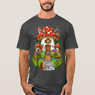 Forest Mushrooms House Fantasy Fungi Nature Hippie T-Shirt