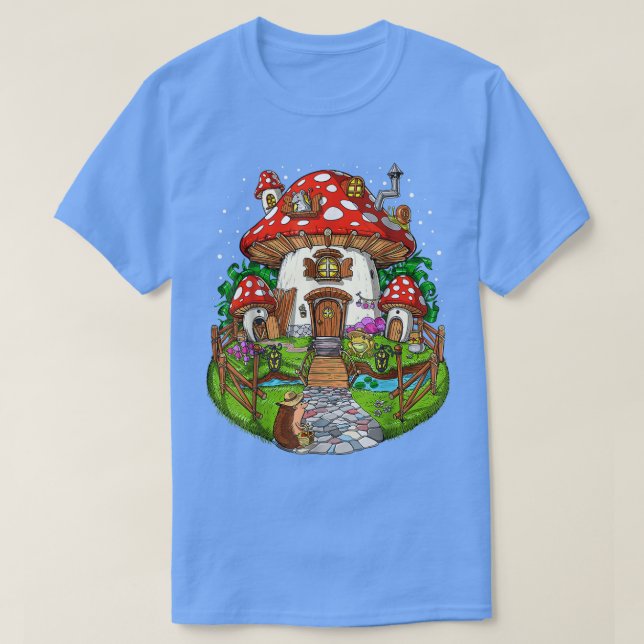 Forest Mushrooms House Fantasy Fungi Nature Hippie T-Shirt (Design Front)