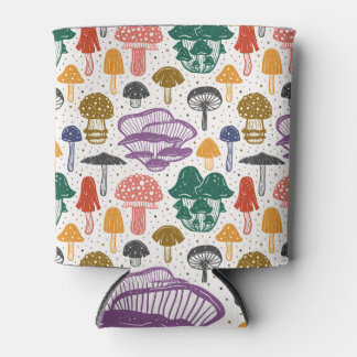 Forest Mushrooms Ink Vintage Texture Can Cooler