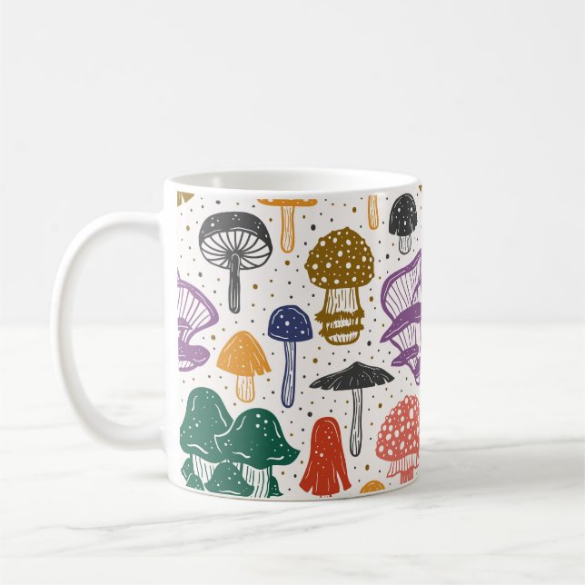 Forest Mushrooms Ink Vintage Texture Coffee Mug (Left)