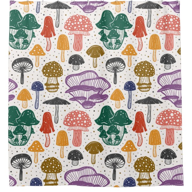 Forest Mushrooms Ink Vintage Texture Shower Curtain (Front)