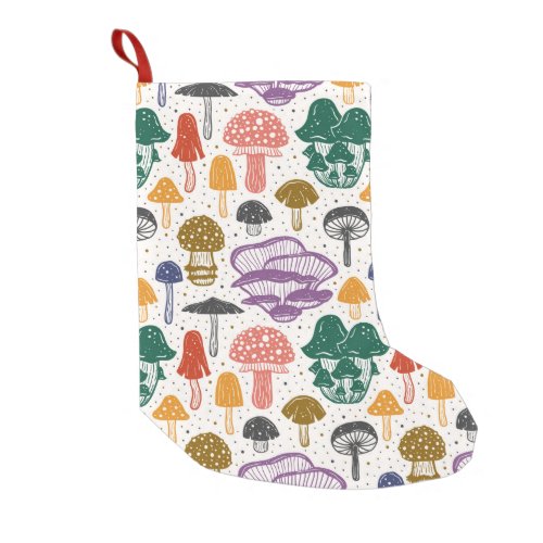 Forest mushrooms Seamless pattern texture backg Small Christmas Stocking