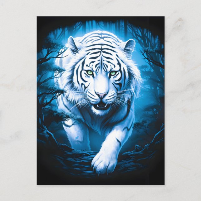 Forest Mystic Wild White Tiger  Holiday Postcard (Front)