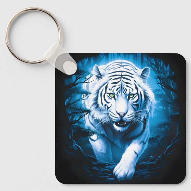 Forest Mystic Wild White Tiger Keychain (Front)