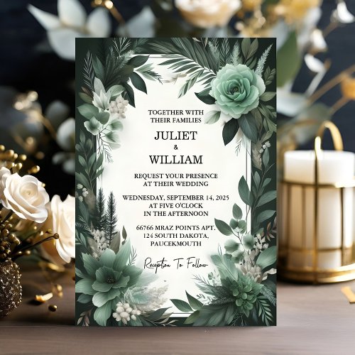 Forest Nature Garden Plant Dark Green Wedding Invitation