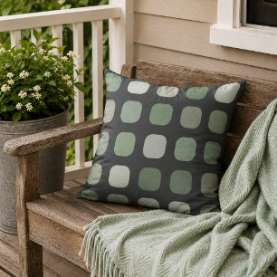 Forest Nature Green Round Squares Pattern On Gray Outdoor Pillow
