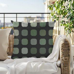 Forest Nature Green Round Squares Pattern On Gray Outdoor Pillow
