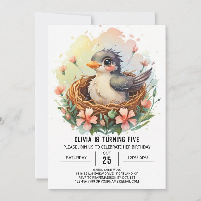 Forest Nest Bird Birthday Invitation (Front)