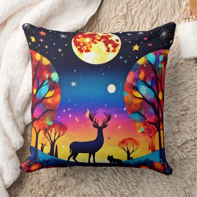 Forest Night Glow Throw Pillow (Blanket)
