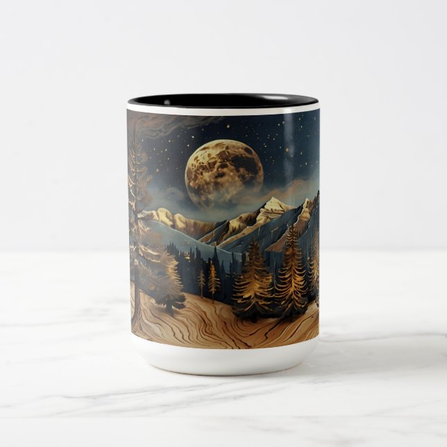 Forest Night Sky Mug | Full Moon & Towering Trees (Center)