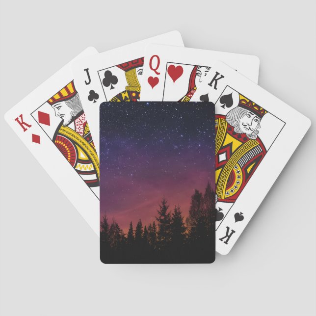 Forest Night Sky Nature with Starry Woodland Scene Poker Cards (Back)