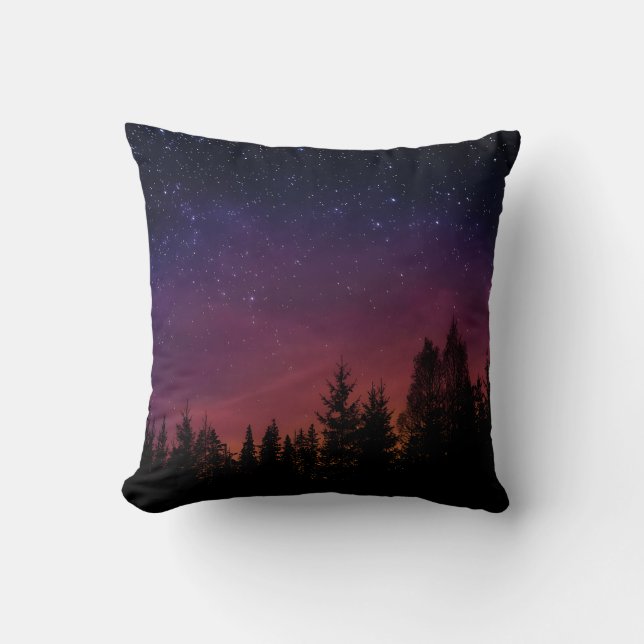 Forest Night Sky Nature with Starry Woodland Scene Throw Pillow (Front)