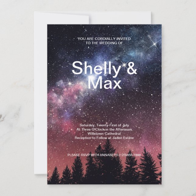 Forest Nighttime Sky Wedding Invitation (Front)