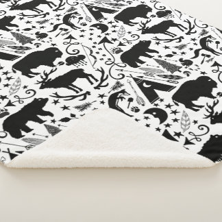 Forest Nursery Animal Track Buffalo Teepee Pattern Sherpa Blanket
