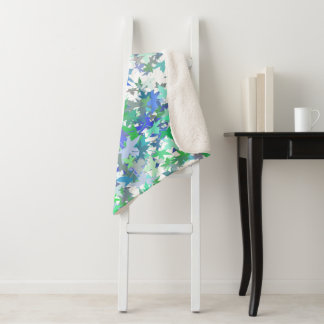 Forest Nursery Blue Green Gray Leaf Floral Pattern Sherpa Blanket