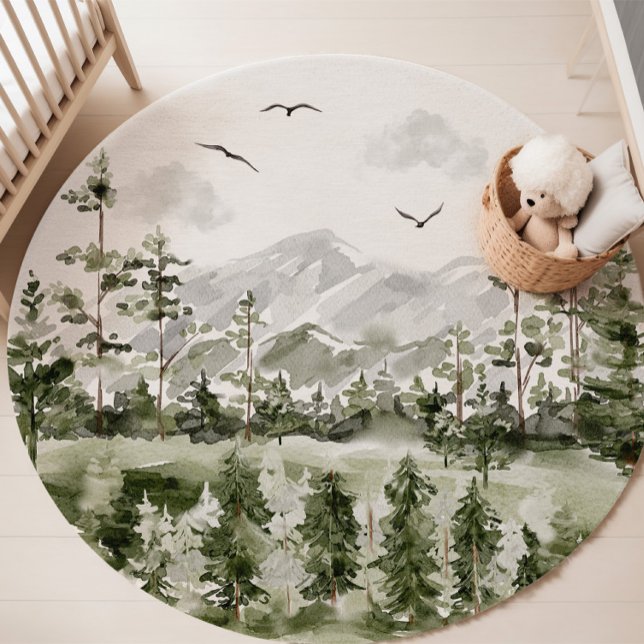 Forest Nursery Decor, Pine Tree and Mountains Rug (Creator Uploaded)