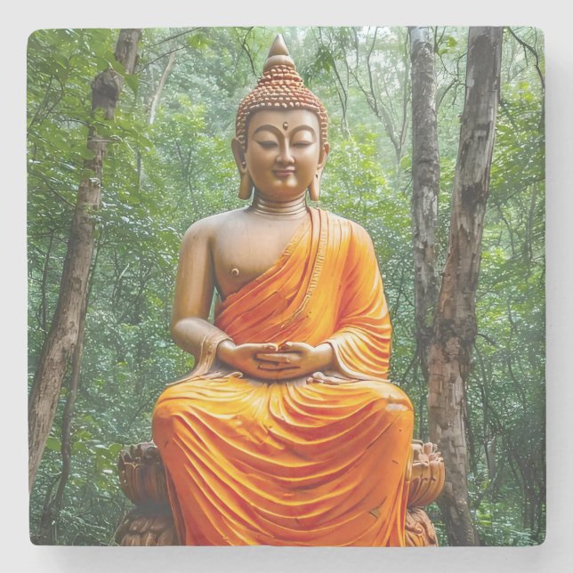 Forest of Calm: The Buddha's Sanctuary Stone Coaster (Front)