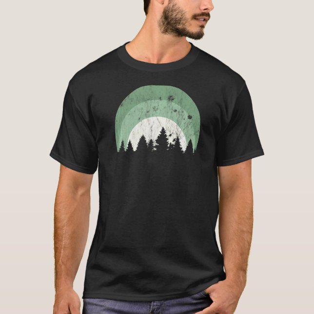 Forest Of Evergreen Tree Silhouette Distressed Tre T-Shirt (Front)