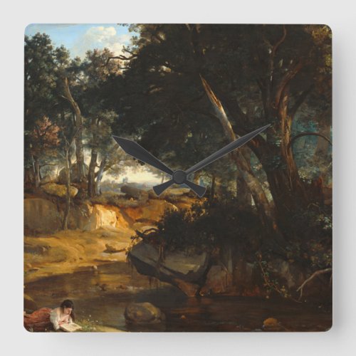 Forest of Fontainebleau 1834 by Corot Square Wall Clock