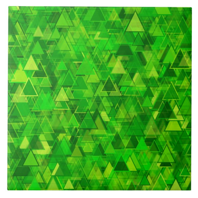 "Forest" of Green Triangle Shapes Pattern Ceramic Tile (Front)