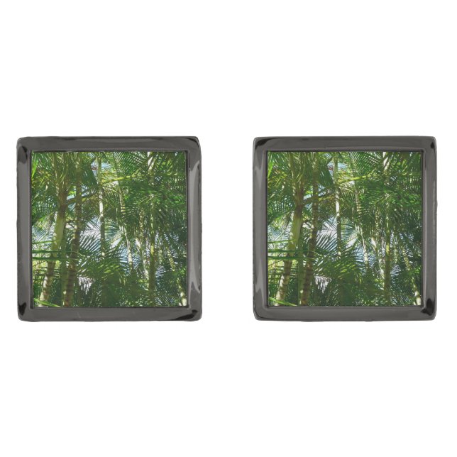 Forest of Palm Trees Tropical Nature Gunmetal Finish Cufflinks (Front)