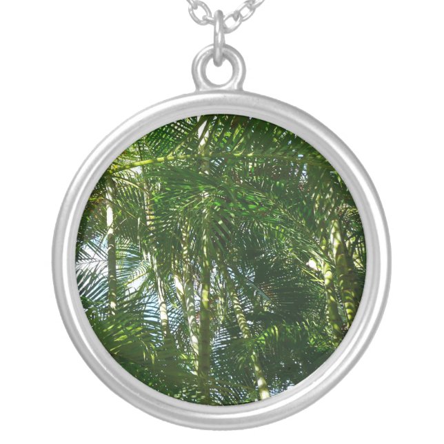 Forest of Palm Trees Tropical Nature Silver Plated Necklace (Front)